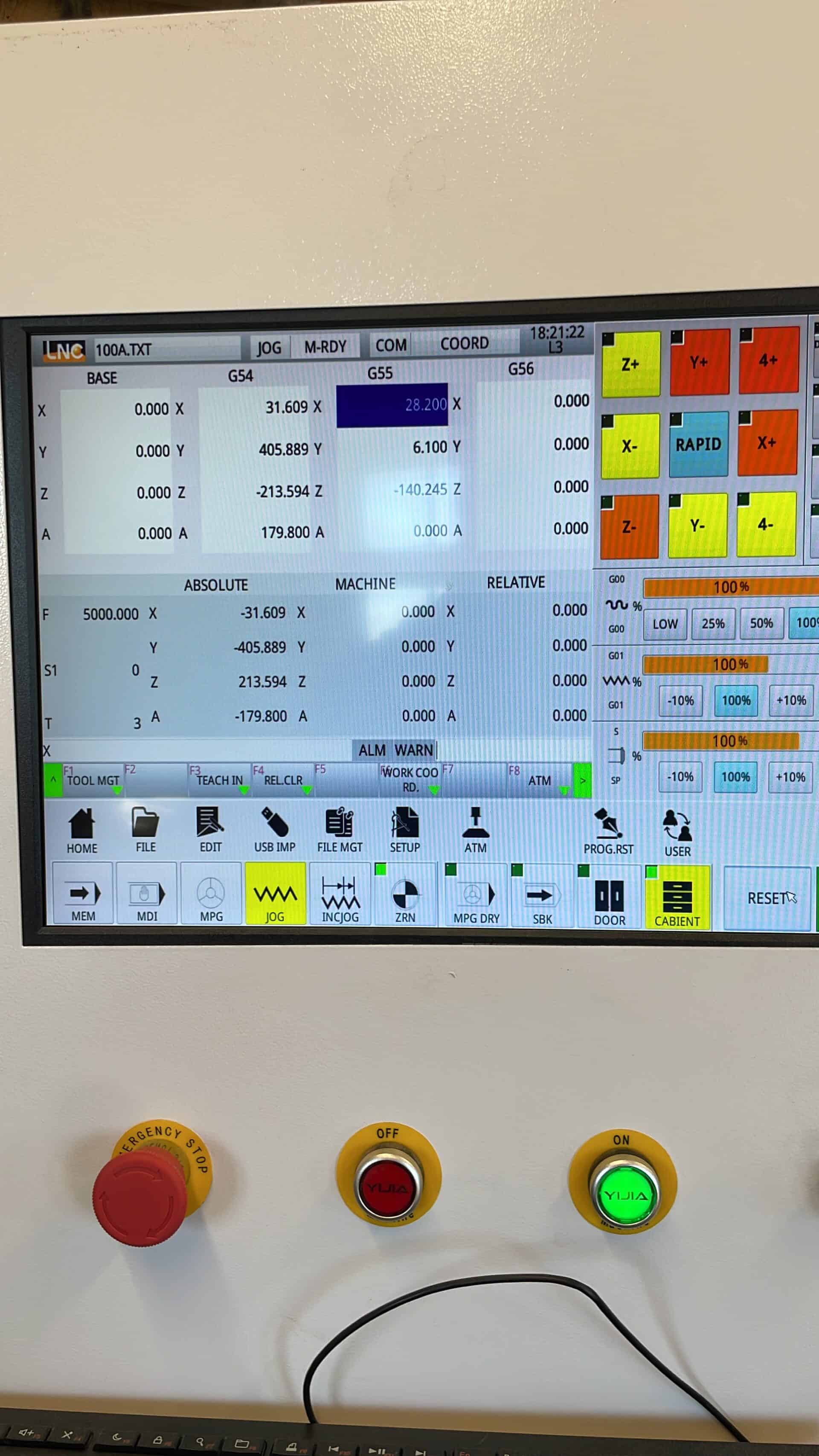 This image shows the user interface for the LNC control system